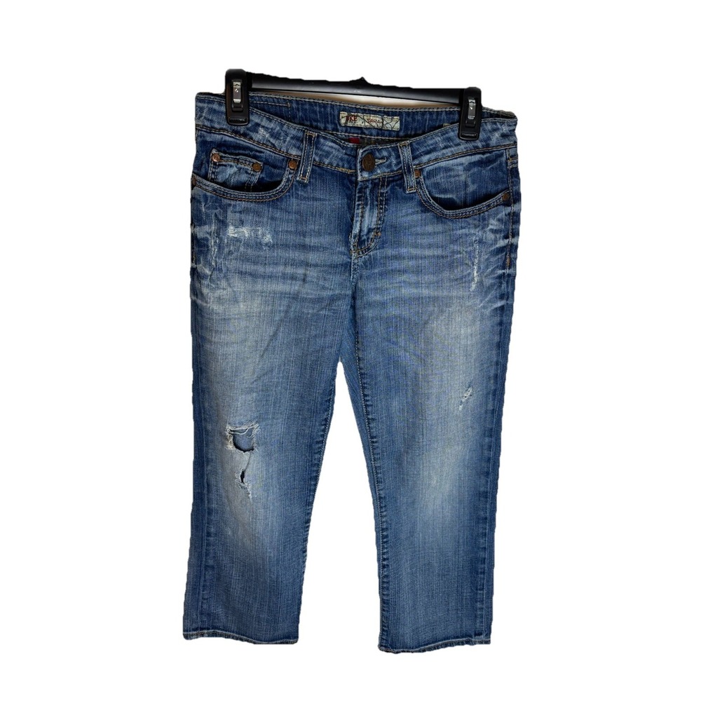 BKE Jeans Women's Size 27 Blue Medium Wash Distressed Denim Sarah Low Rise Crop